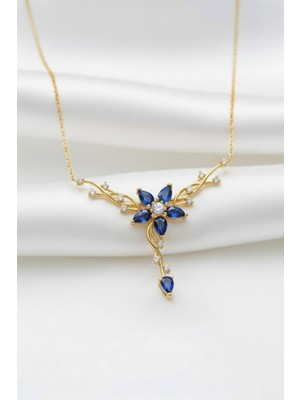 Çekirdek Jewelry 925 Ayar Gümüş Safir Taşlı Sarmaşık Kolye