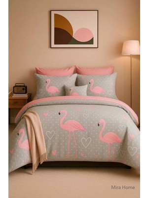 Mira Home Çift Kişilik Pamuklu Nevresim Takımı Flamingo Love