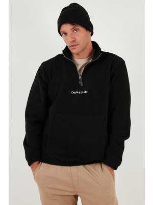 Trender Kanguru Cep Yarım Fermuarlı Erkek Sweat 6066-1 Siyah