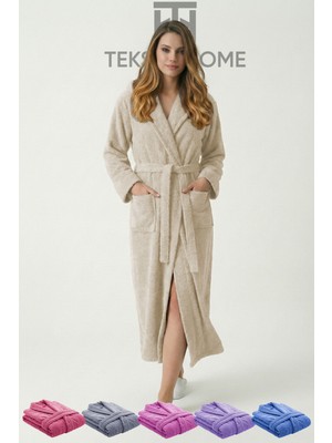 Teksnil Home | %100 Pamuklu Unisex Bornoz Şalyaka Cepli Büyük Beden Erkek Kadın Açık Kahve 4xl Bornoz