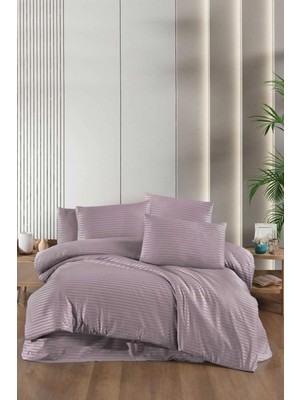Mira Home Stripe Saten Line Çift Kişilik Nevresim Takımı Mürdüm