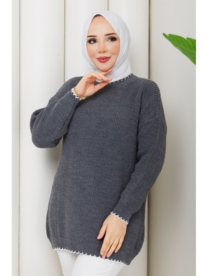 Pamuk Butik Kadın Şerit Detaylı Triko Tunik -PMK500