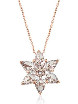cleovibe Gümüş Rose Beyaz Lotus Çiçeği Kolye