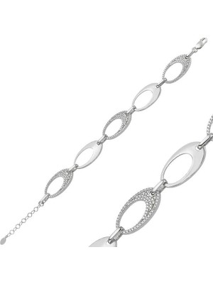 cleovibe Gümüş Taşlı Oval Bayan Bileklik