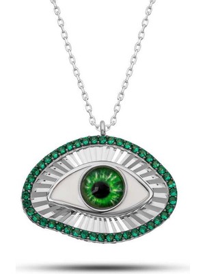 cleovibe Gümüş Zümrüt Göz Koruyucu Kadın Kolye