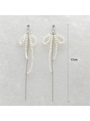 Shiklik Inci Detaylı Kurdele Tasarım Sallantılı Uzun Küpe