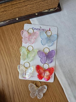 Cinderella 7'li Renkli Kelebekli Saç Küpesi Seti Süslü Toka - Halkalı Örgü Saç Süsü Tokası Süsleme Aksesuarı