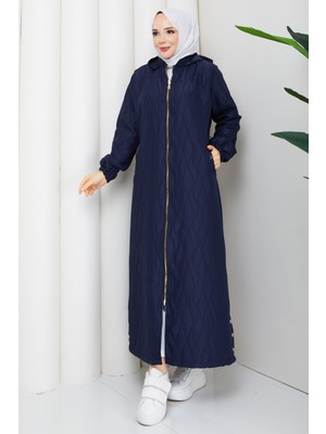 Pamuk Butik Kadın Soğan Desenli Tünel Geçişli Tam Boy Kapitone Mont -PMK506