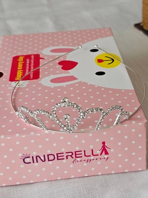 Cinderella Su Damlası Zirkon Kristal Taşlı Kız Çocuk Prenses Tacı Gümüş - Düğün Doğum Günü Taç Saç Bandı Tokası