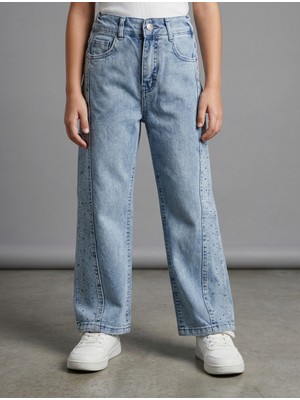 Tati Kız Çocuk Yanları Taşlı Likralı Kalın Kot Pantolon