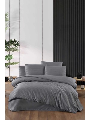 Mira Home Stripe Saten Line Çift Kişilik Nevresim Takımı Antrasit