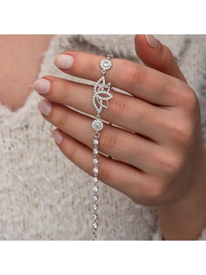 cleovibe Gümüş Zirkon Taşlı Lotus Kadın Bileklik