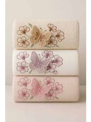 Mira Home 3lü Lüks %100 Pamuklu Mutfak Havlusu Seti 3D Kelebek Aplikeli 30X50 cm