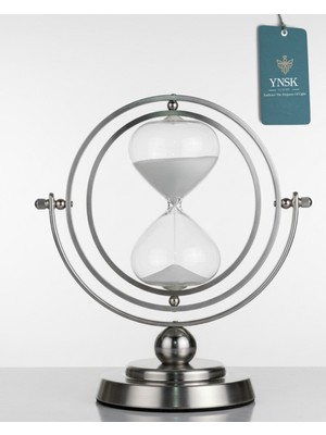Feyza Design Şık Metal Döner Kum Saati, Modern Dekoratif Zaman Ölçer, 30 Dakika, 29X24 cm