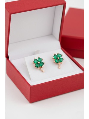 Çekirdek Jewelry 925 Ayar Gümüş Zümrüt Taşlı Yonca Küpe