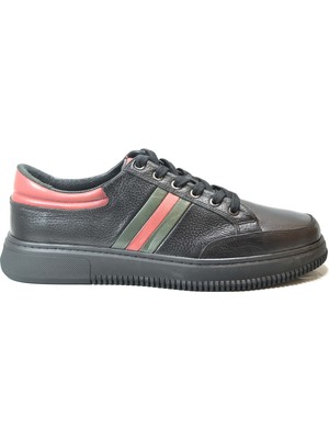 Komcero 7665-2 Hakiki Deri Siyah Kalın Taban Casual Erkek Ayakkabı