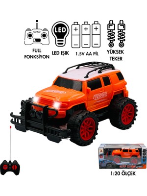 Giffy Oyuncak 1:20 Uzaktan Kumandalı Pilli Full Fonksiyon Işıklı Drift Atabilen Offroad Yüksek Teker Araba Jeeep