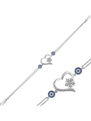 cleovibe Gümüş Kalp Kar Tanesi Kadın Bileklik