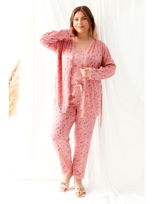 Morvarid 3 Parça Sabahlıklı Dantel Kadın Pijama Takımı – Çeyizlik Şık Set, Geniş Beden Seçeneği