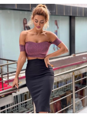 Pink and pink Koyu Pembe  Simli Kumaş Büstiyer