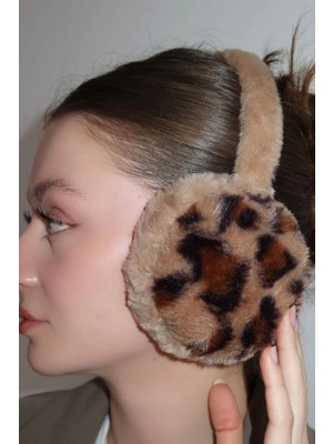 Kahverengi Leopar Detaylı Peluş Kulaklık