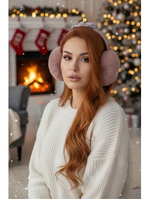 Koyu Pembe Renk Ekose Desenli Peluş Kulaklık