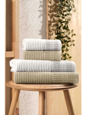 Mira Home 4 Parça Büyük Boy Banyo Havlu Takımı %100 Pamuklu Marena Bej Krem