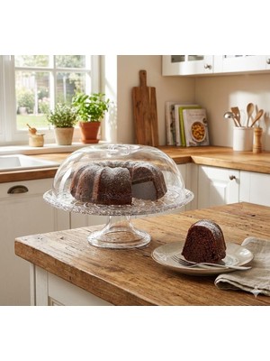 abnturk Zarif Sunum Şeffaf Kristal Kesim Plastik Kek Pasta Fanusu Tüm Yieycekler Için Tazelik Korumak ve Ayaklı Kapaklı Şık Sunum