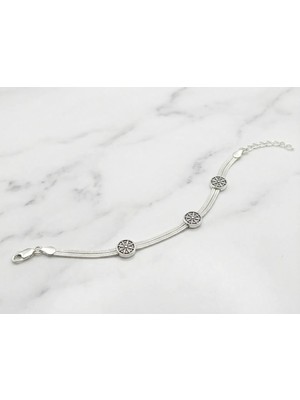 Arvenia Silver Üçlü Güneş Motifli Iki Sıra Kazaz Gümüş Bileklik