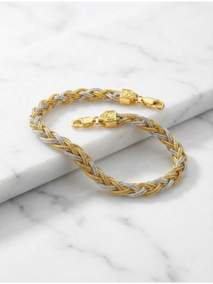 Arvenia Silver Ikili Altın Gümüş Örgü Kazaz Gümüş Bileklik