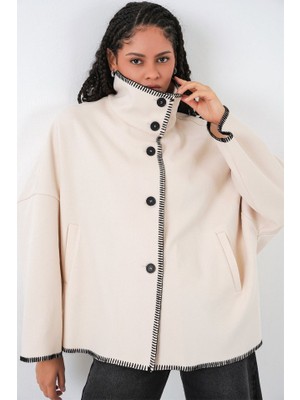 Nakışlı Kaşe Ceket 9167 - Ekru