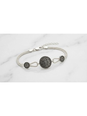 Arvenia Silver Üçlü Spiral Motifli Kazaz Örgü Gümüş Bileklik
