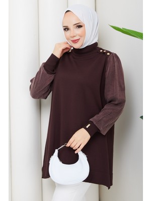 Pamuk Butik Kadın Omuzu Patlı Kolu Ipek Kupra Merserize Triko Tunik -PMK502
