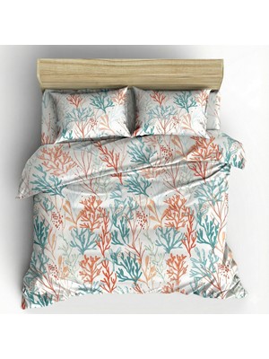 Maki Home Makiteks %100 Pamuklu Mercan Desenli 200X220+2*(50X70) Çift Kişilik Nevresim ve Yastık Kılıfı