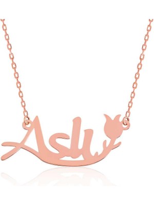 cleovibe Gümüş Rose Kişiye Özel Lale Desenli Isimli Bayan Kolye