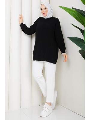 Pamuk Butik Kadın Şerit Detaylı Triko Tunik -PMK500