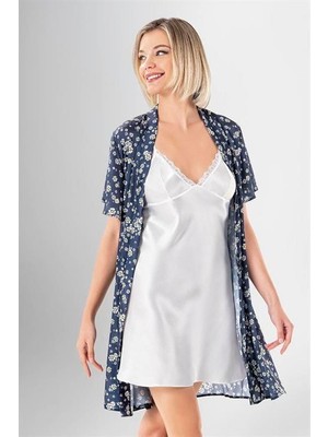 Arias Closet Şık Desenli Saten 2'li Kısa Sabahlık Takımı