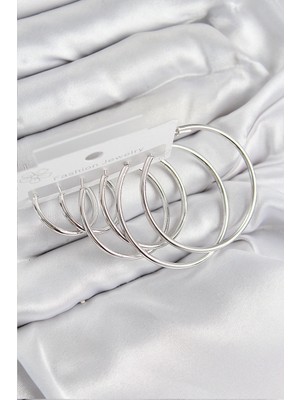 Belle Fusion Bfs Pirinç Halka Model Gümüş Renk Kadın Set Küpe