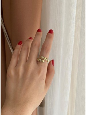 Nunu Takı Işlemeli Gold Yılan Yüzük