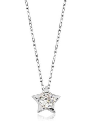 cleovibe Gümüş Tek Taş Yıldız Bayan Kolye