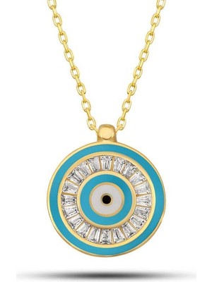 cleovibe Gümüş Gold Nazar Boncuğu Kadın Kolye