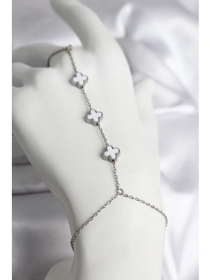 Belle Fusion Bfs 316L Çelik Gümüş Renk Beyaz Yonca Model Kadın Şahmeran