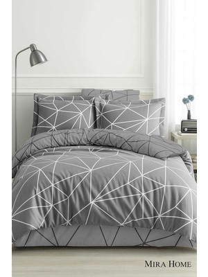 Mira Home Çift Kişilik Pamuklu Nevresim Takımı Geo Line Gri