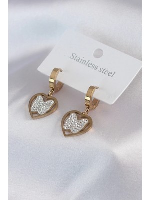 Belle Fusion Bfs 316L Çelik Gold Renk Kelebek Model Zirkon Taş Detay Kadın Küpe