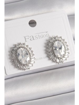 Belle Fusion Bfs Pirinç Gümüş Renk Zirkon Taşlı Kadın Küpe