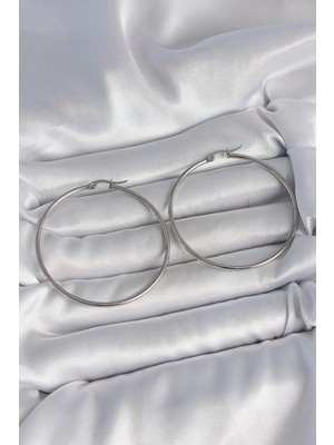 Belle Fusion Bfs 316 Çelik Gümüş Renk 53 mm Halka Model Kadın Küpe