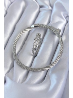 Belle Fusion Bfs 316L Çelik Gümüş Renk Sarmal Model Erkek Bileklik Yüzük Kombini