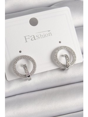 Belle Fusion Bfs Pirinç Gümüş Renk Zirkon Taşlı Halka Model Kadın Küpe