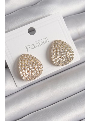 Belle Fusion Bfs Pirinç Gold Renk Zirkon Taşlı Plaka Model Kadın Küpe