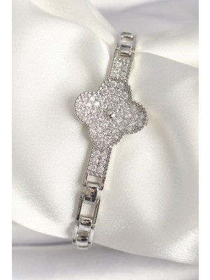 Belle Fusion Bfs Pirinç Gümüş Renk Zirkon Taşlı Yonca Model Kadın Bileklik